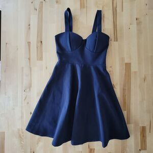 Lulus Lined Sleeveless Skater Dress Navy Blue,  Stretch Twirl Party Dance Heart